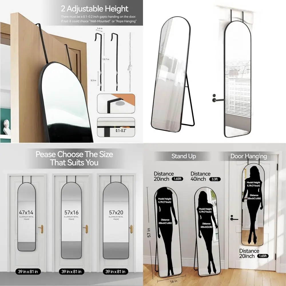 

Зеркало напольное/настенное 57 дюймов с подставкой, арочное, черное, для спальни и гостиной