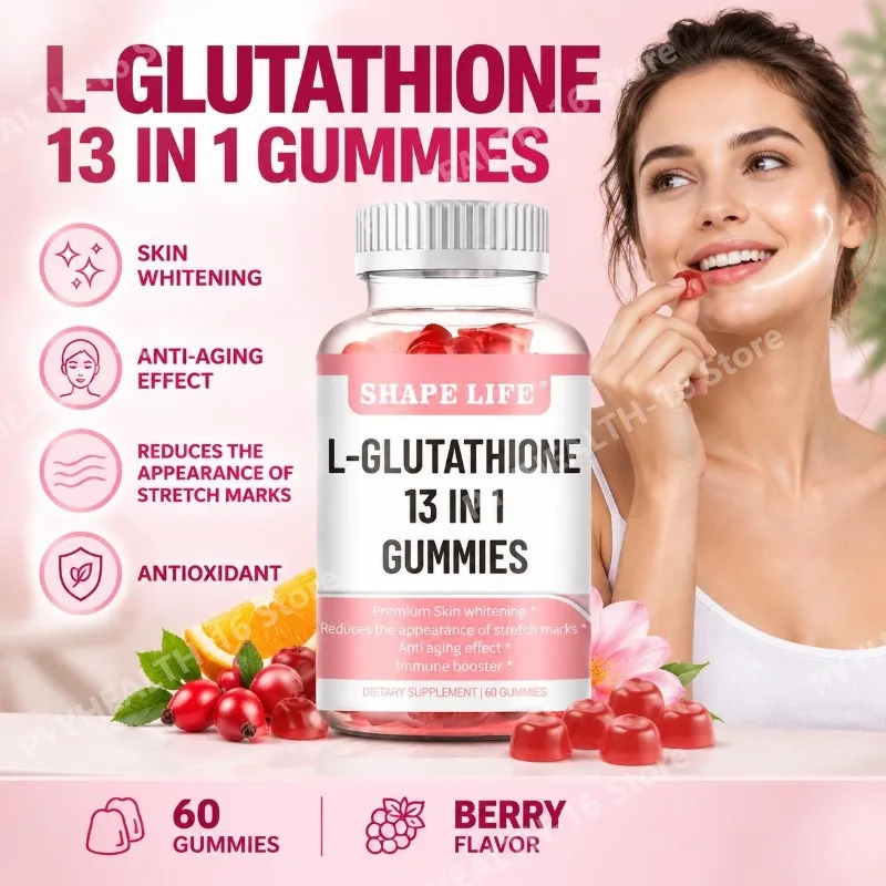 L-Glutathione Gummies 13-in-1 for Skin Brightening,Uneven Skin Tone & Radiant Glow with Vitamin C,Collagen,Biotin,60 Gummies