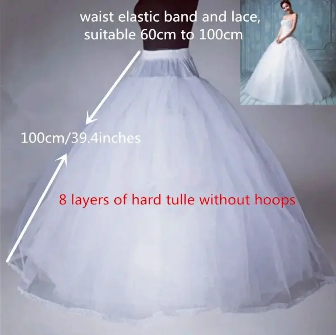 4/6/8 Layers Tulle Petticoat Wedding Accessories Chemise Without Hoops For A Line Wedding Dress Wide Puffy Underskirt