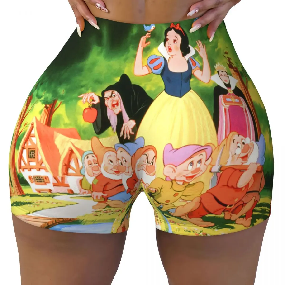 

Сказочные на заказ, Белоснежка и семь гномов, анимационные шорты для волейбола, байкера, спортивные шорты, женские спортивные шорты для йоги