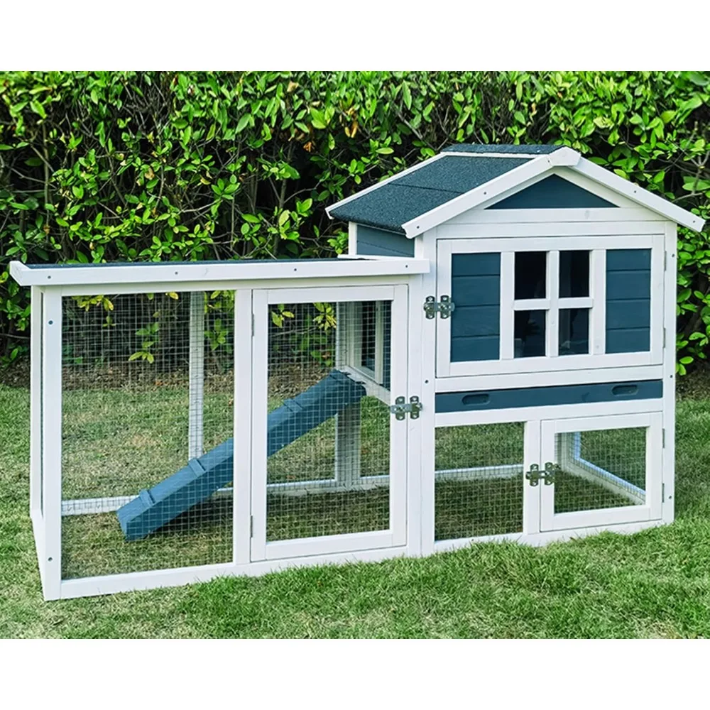 

Large Outdoor Rabbit Hutch, Weatherproof 2-Story Chicken Coop & Bunny Cage, Wooden Indoor/Outdoor Pet House with No-Leak Tray