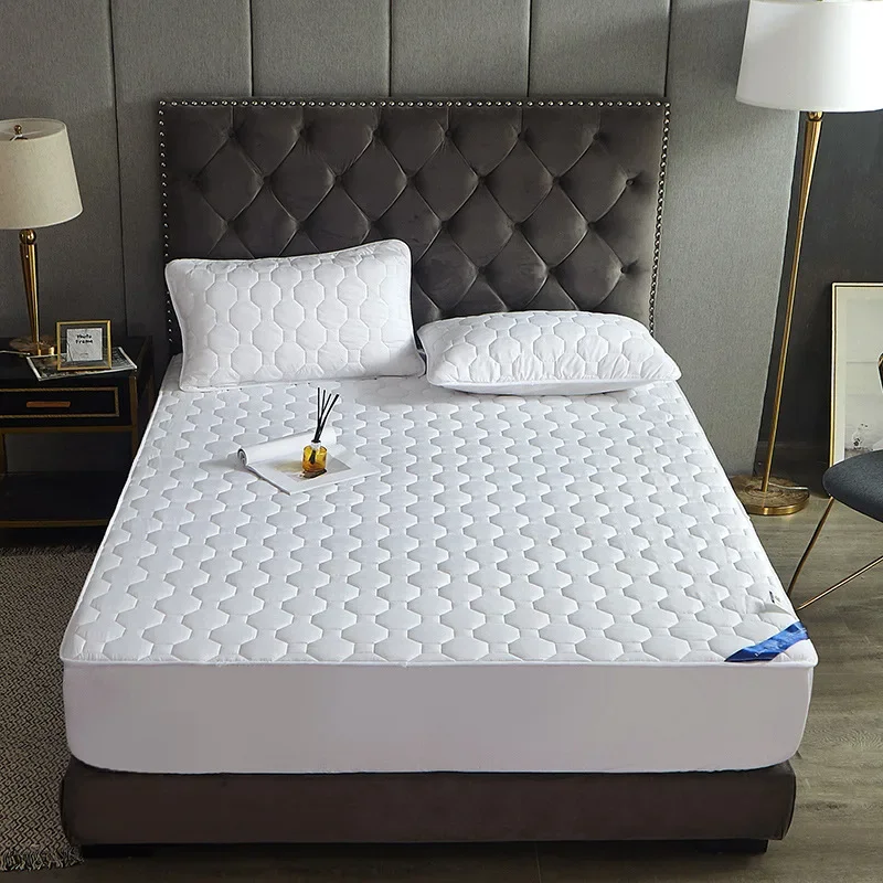 

Solid Color White Hotel Thick Quilted Mattress Cover Single King Size Anti-mite Bed Pad Protector Cover Not Including Pillowcase