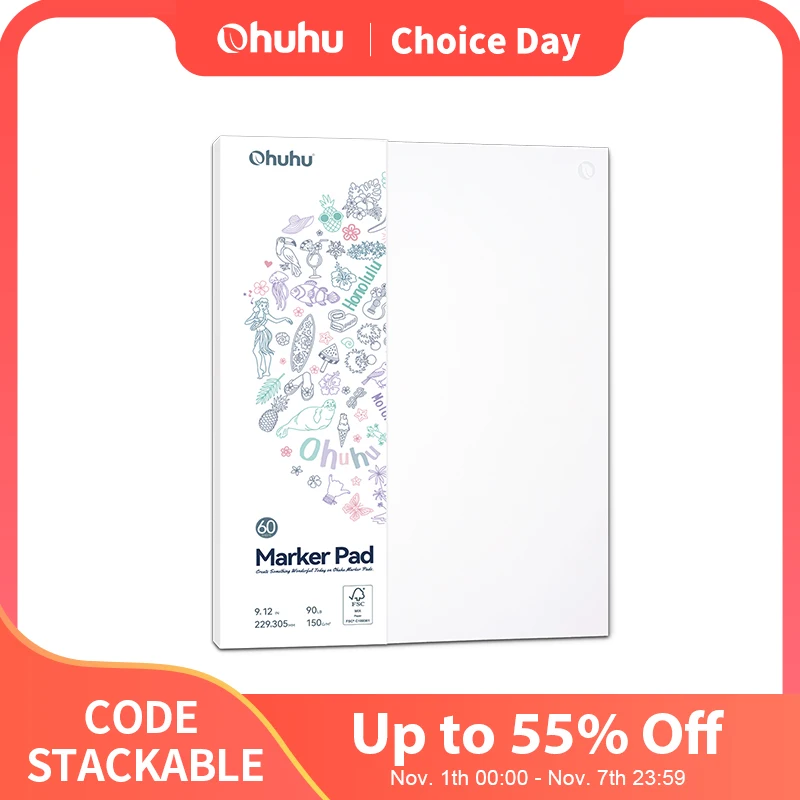 Ohuhu-alfombrillas marcadoras de doble cara, cuaderno de bocetos de arte, libro de bocetos encuadernado con pegamento a prueba de sangrado para marcadores de Alcohol, cuaderno de dibujo escolar
