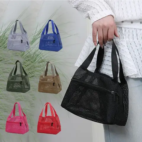 Portable Mesh Beach Bag Clear Large Capacity Shower Cosmetic Bag Storage Pouch Toiletries Organizer Travel Wash Bag Bath