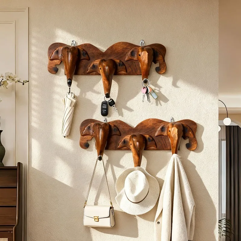 Creative Wall Clothes Hangers Thai Elephant Head Wall Clothes Hangers Wooden Simple Durable Key Hanger Commemorate Gifts