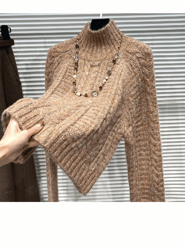 

Korean Sle High Ne Knitwear Versatile Casual Faion Women's Long Sve Sweater Comfortable Breathable Wear for Daily Use