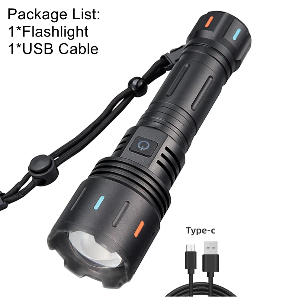 Superheldere Zaklamp Met Powerbank Lange Afstand High-Power Type-C Opladen Tactische Zaklamp Lep 50W Outdoor Avontuurlijke Verlichting