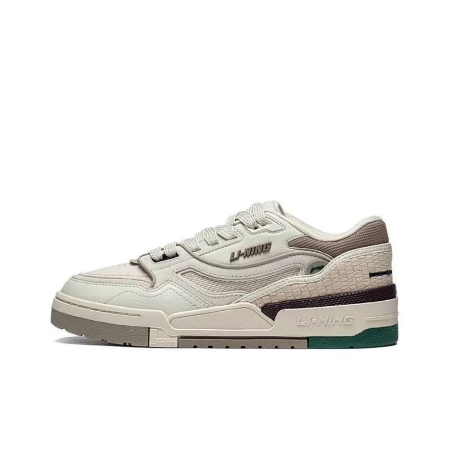 Li Ning 001 BTC PREMIUM Cow Leather, Textile Comfortable Slip Resistant Low top Skateboard Shoes Men's Bone White AGCT101-2