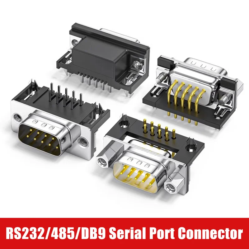 Gold-plated Needle DB9 Male Female Socket 9Pin Welding Panel Mount Seat RS232/485 Serial Port Head 90 Degree Connection Seat