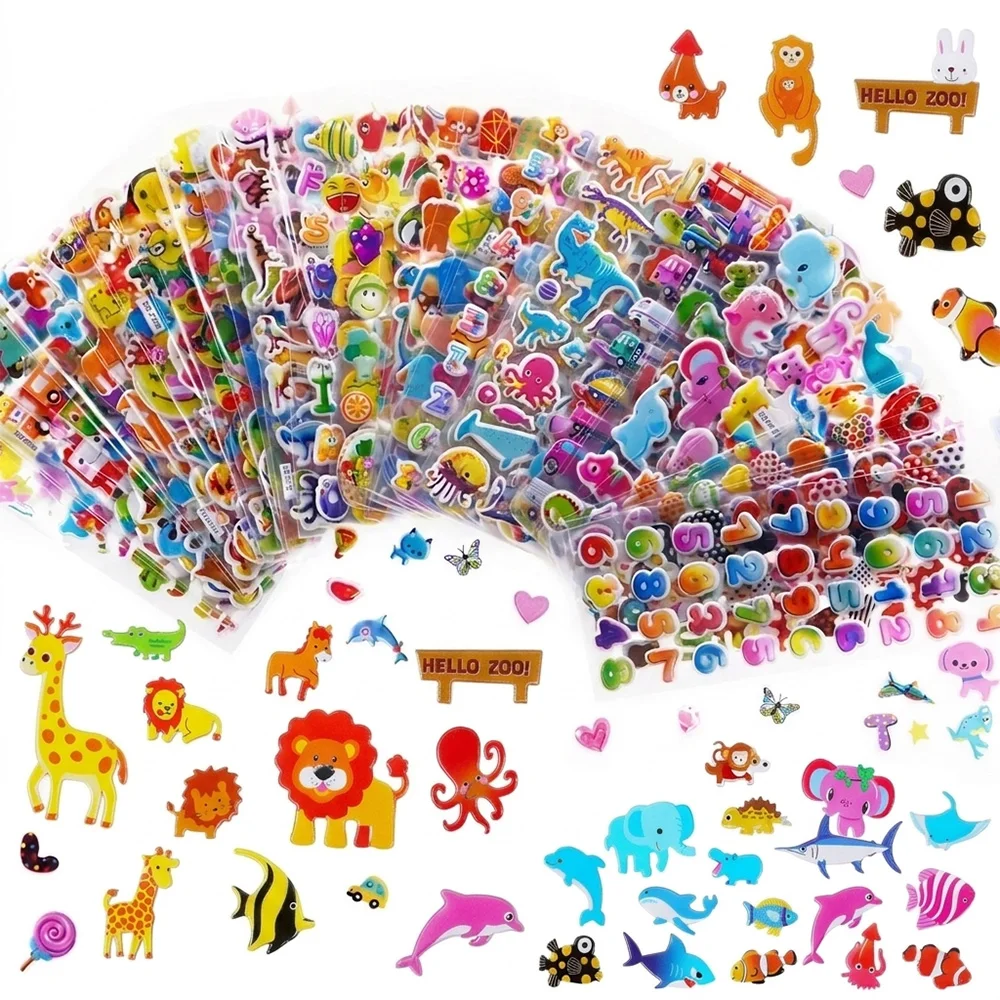3D Puffy Cute Animal Stickers, Bulk Foam Stickers for Scrapbooking, Birthday New Year Christmas Decor, Kids DIY Crafts