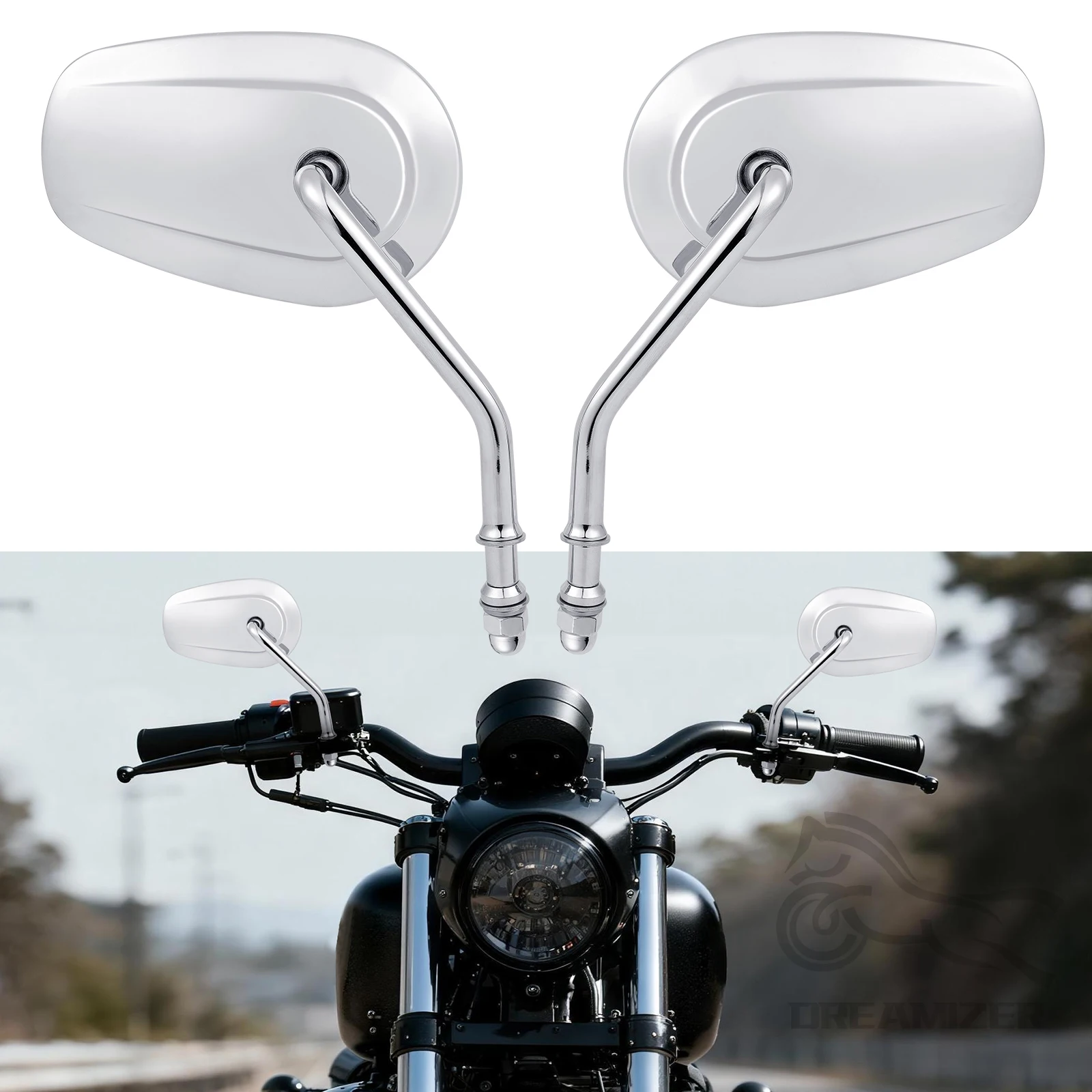 

8mm Motorcycle Teardrop Rear View Mirrors For Sportster XL 883 1200 Road King V-Rod Street Glide Electra Glide