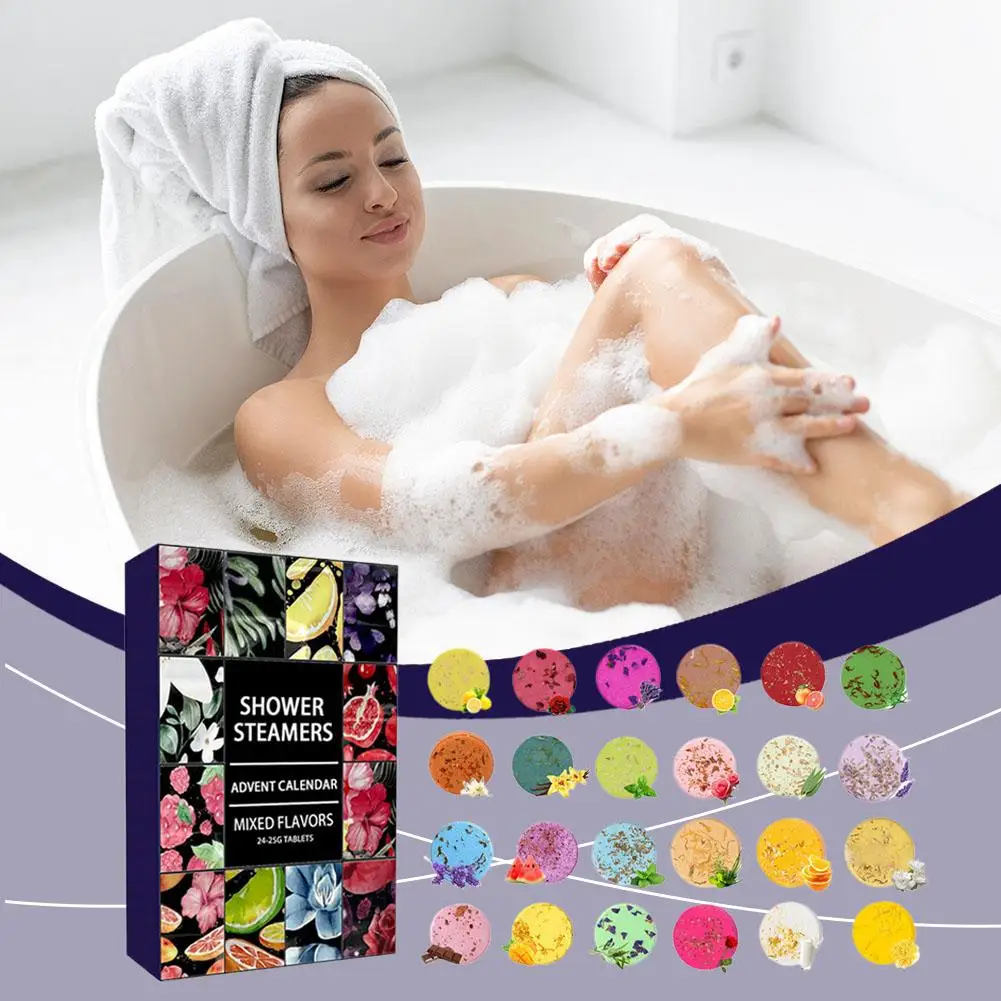 24pcs Shower Steamers Advent Calendar Kit Aromatherapy Shower Bombs Self Care And Relaxation Stress Relief Bath Bombs