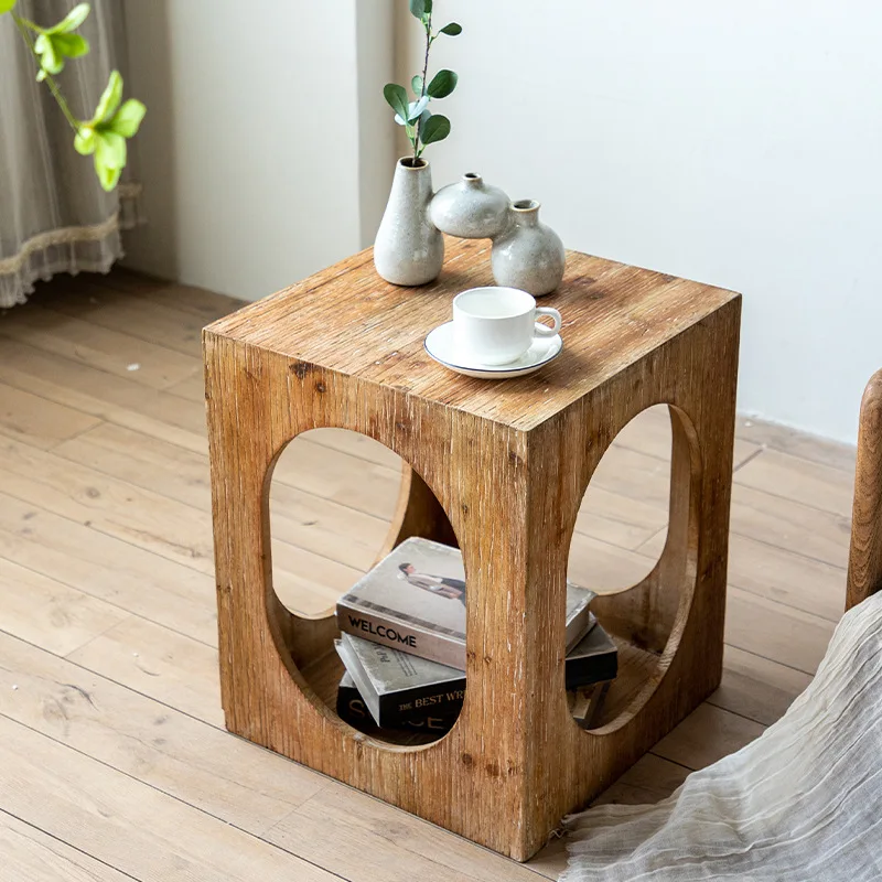 

Wabi Sandy Wind Solid Wood Edge Living Room Corner Bedroom Bedside Table Bed and Breakfast Balcony Hotel