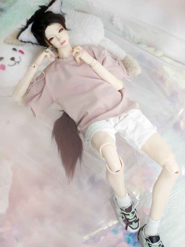 D09-P382 children handmade toy    1/3 MSD SD17 POPO68 uncle bjd doll clothes pink black Top tie short sleeved T-shirt 1pcs