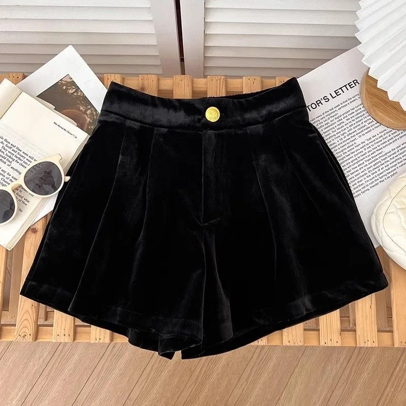 baby girls winter shorts Korean velvet high waist wide leg shorts kids clothes teenage vintage streetwear 3 to 16 years