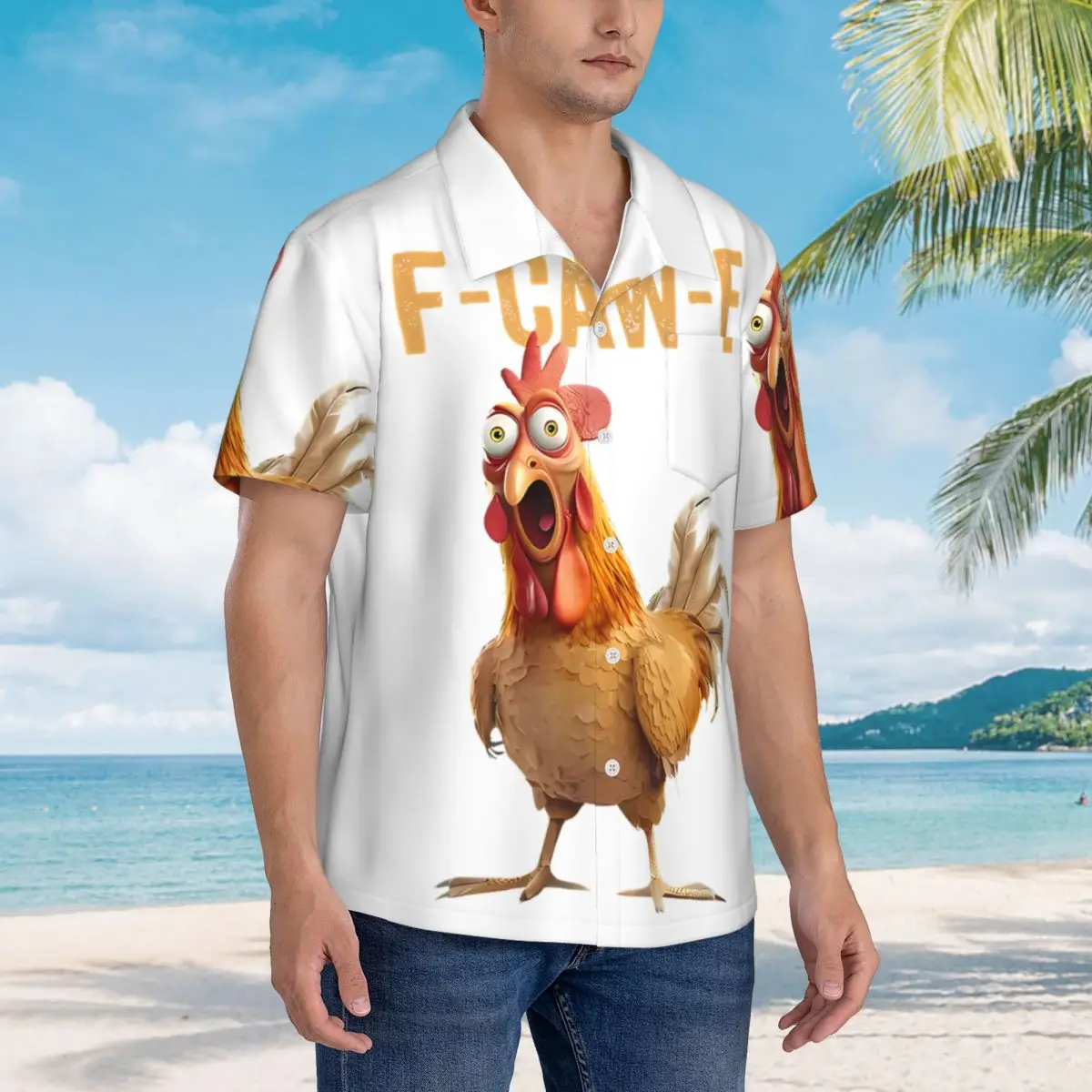 

Гавайская рубашка, пляжная блузка F-Caw-F с цитатой петуха, мем, элегантные повседневные рубашки, мужской топ в стиле Харадзюку с коротким рукавом