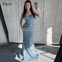 Xijun Glitter Mermaid Long Evening Dresses Blue Sequined Sweetheart Prom Dresses Sexy Spaghetti Strap Formal Party Gowns 2025