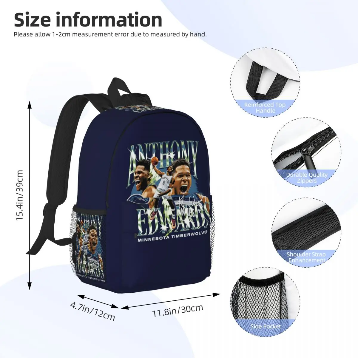 Anthony Edwards Minnesota Basketball Backpack Student BookBag Children School Bag Computer Shoulder Bags for Boys Girls