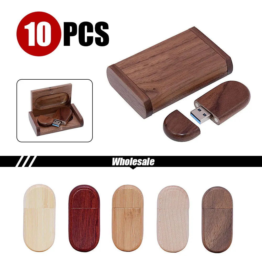 

10pcs Free Custom Logo USB3.0 Flash Drives 128GB Wooden with Box Pen Drive 64GB Wedding Gift Pendrive 32GB Memory Stick 16GB 8GB