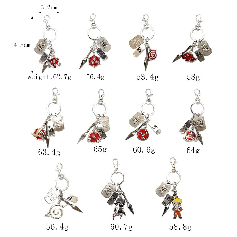 Cosplay Naruto Shippuden Anime Keychain Set Akatsuki Cloud Shuriken Kunai Konoha Symbol Ninja Metal Pendant Keyring Bag Charm