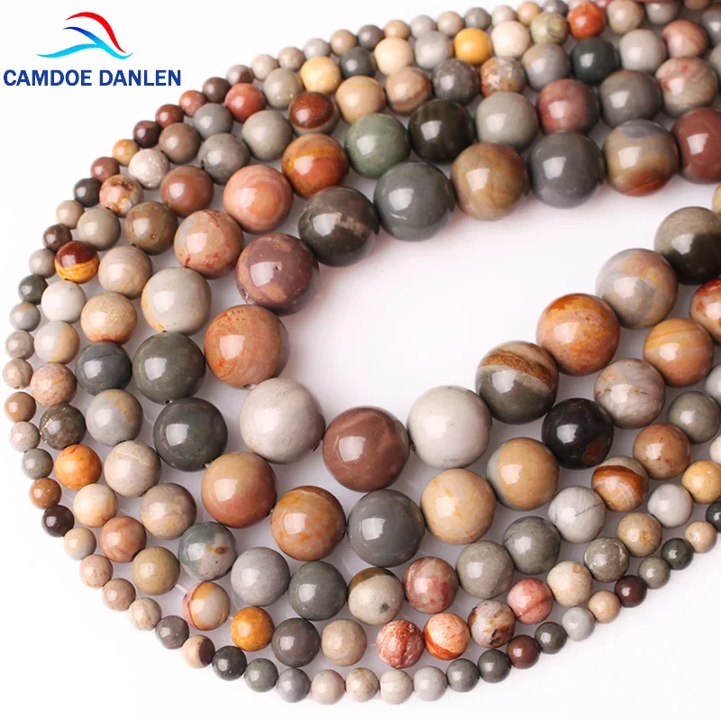 

CAMDOE DANLEN Natural American Brown Picture Stone Round Loose Beads 4 6 8 10 12 MM Fit DIY Charms Beads For Jewelry Making