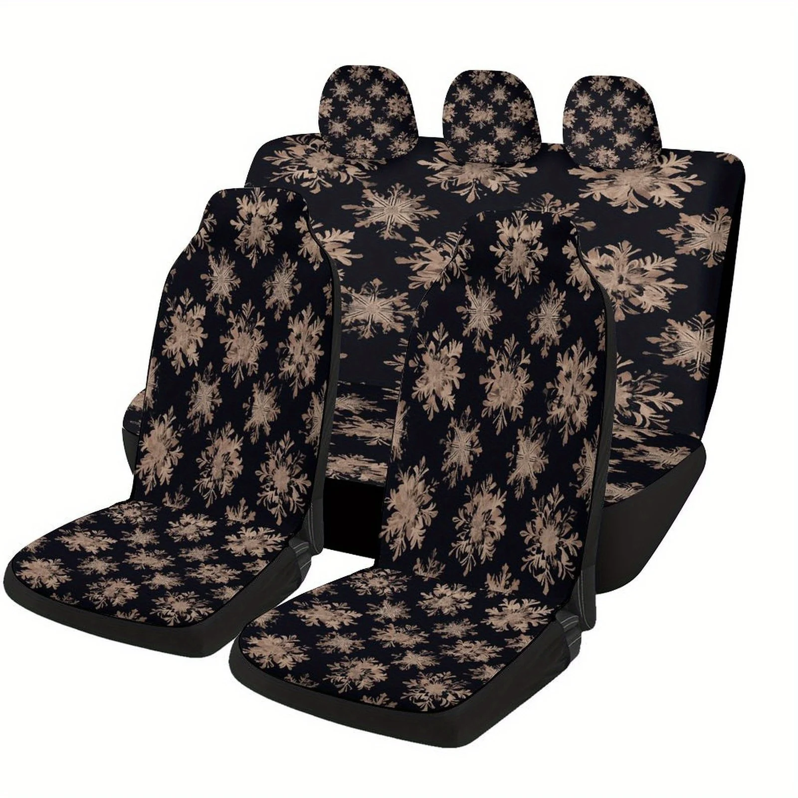 Set Of Car Seat Covers Featuring A Snowflake Design, Suitable For A Variety Of Vehicles. These Stylish And Unique Decorative Cov
