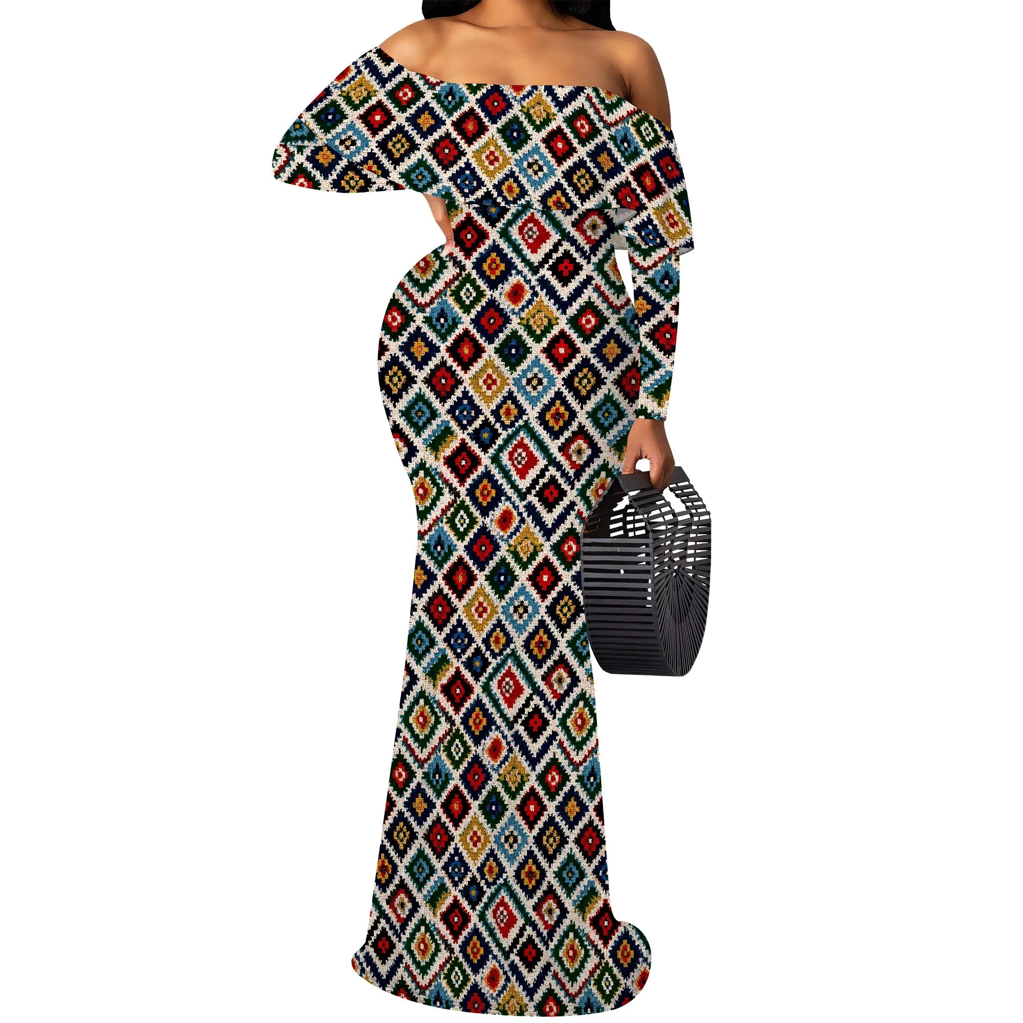 Women Ruffle Floral Maxi Summer Dress Off Shoulder Short Sleeve Backless Flounce Bodice Hem Beach Dresses