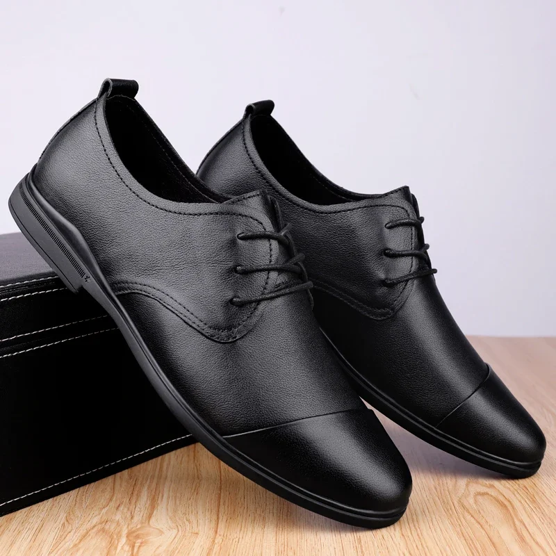 Men Dress Shoes lace up fashion Oxfords Genuine Leather Italian Formal Shoes Man Party Classic Black wedding shoes High Korean