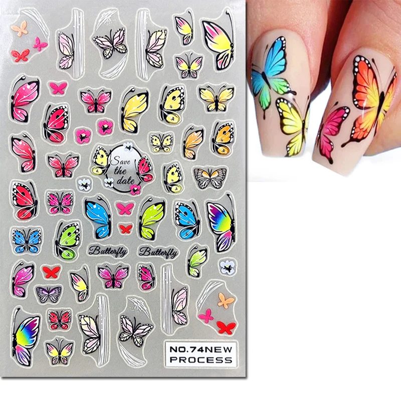 3d borboleta colorida adesivos para nail art, slider adesivo, manicure decoração, beleza