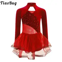 Leotardos de Ballet para niñas, leotardo de gimnasia de lentejuelas de terciopelo de manga larga con falda tutú de tul, trajes de práctica de baile de bailarina