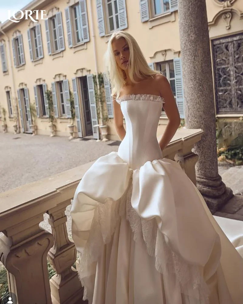 LORIE Satin Wedding Dresses Strapless Pleats Shawl Bridal Gown Sleeveless Crepe Customized Simple Party Gown vestido de noiva