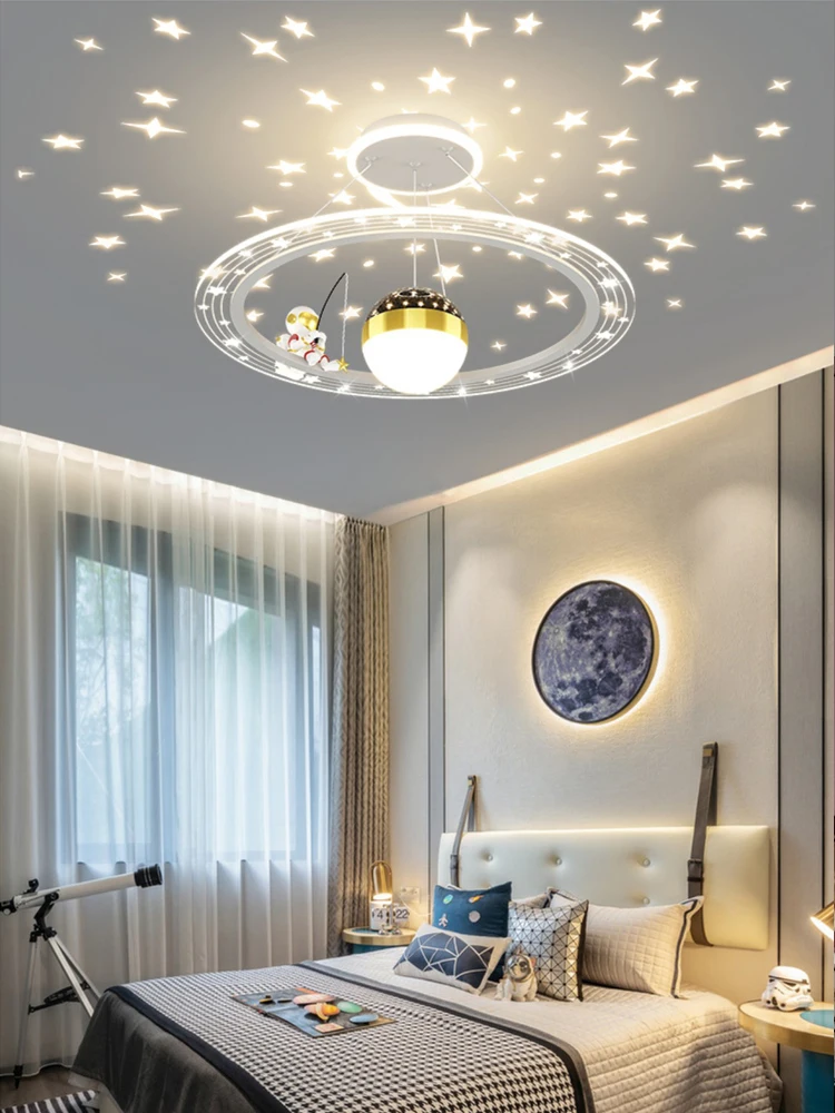 Modern LED Chandeliers for Children Room Boy Study Ceiling Lamps Remote Control Bedroom Indoor Starry Projection Pendant Lights