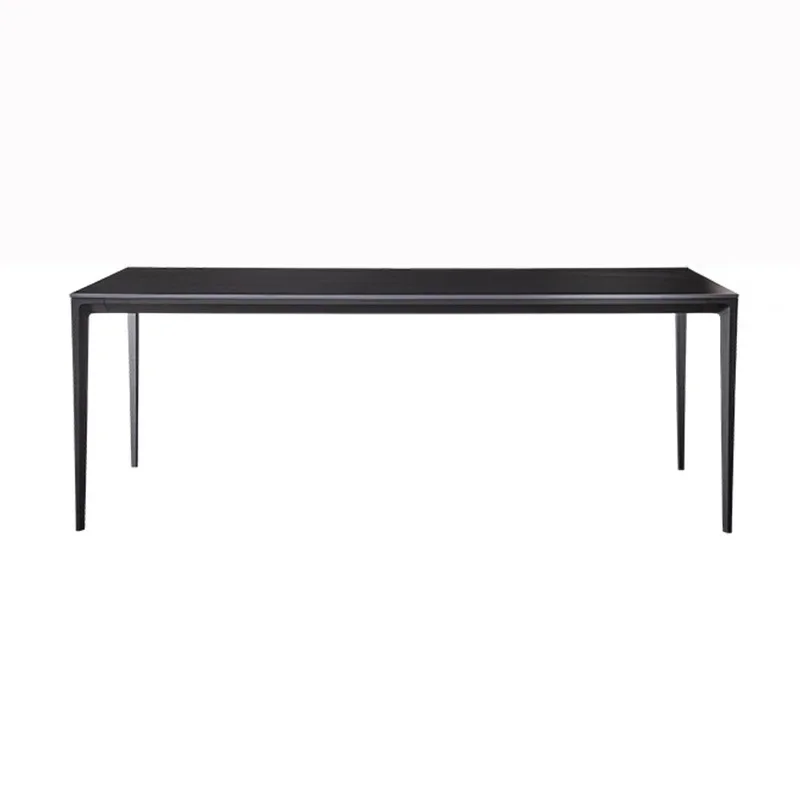 Pure Black Rock Plate Dining Table Italian Style Minimalist Modern High-end Household Aluminum Alloy Bracket Rectangular Dining