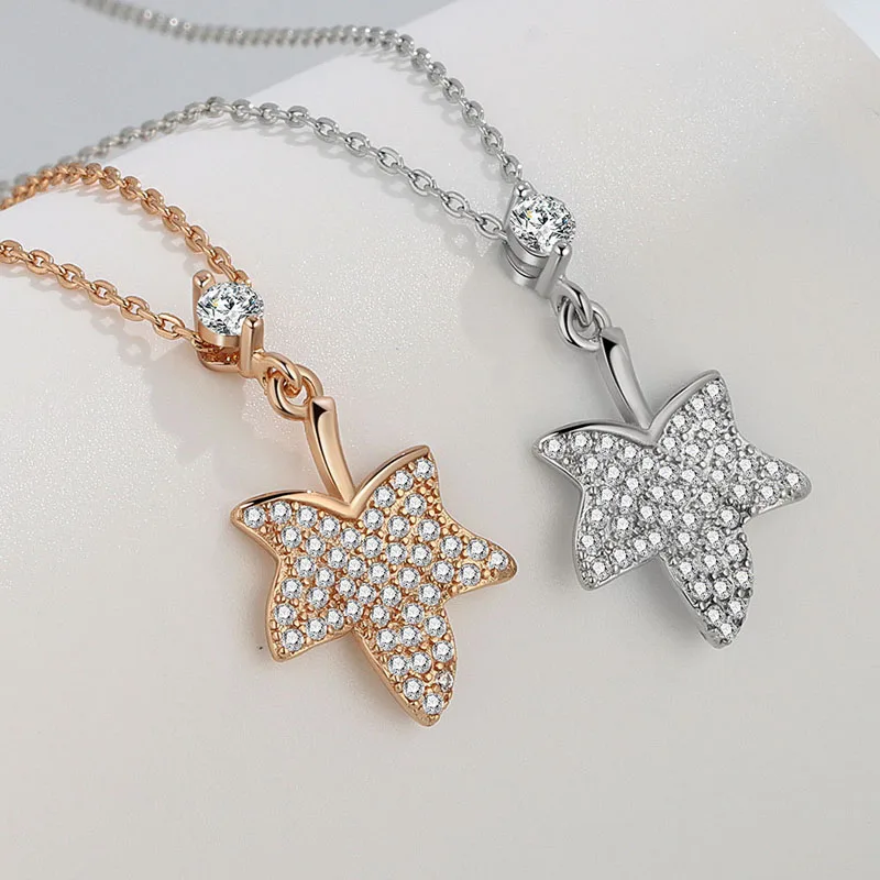 KOFSAC High Quality 925 Silver Maple Leaf Pendant Necklace For Women Luxury Shiny Zircon Necklaces 2022 Girl Fashion Jewelry