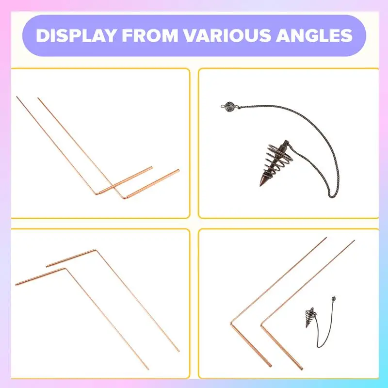 AB25-2Pcs Copper Dowsing Rods Kit Spiritual Divining Rods Flexible Copper Rod Dowsing Spirit Rods Set With Pendulum Pendant