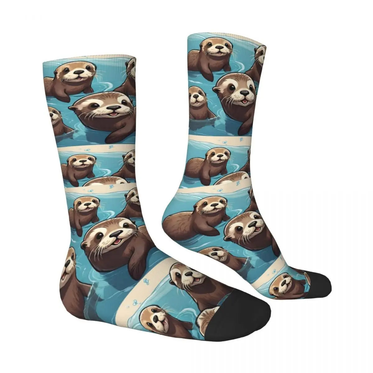 Men Socks Playful Otters In The Ocean Stockings Autumn Leisure Warm Soft Socks Design Outdoor Non Slip Socks