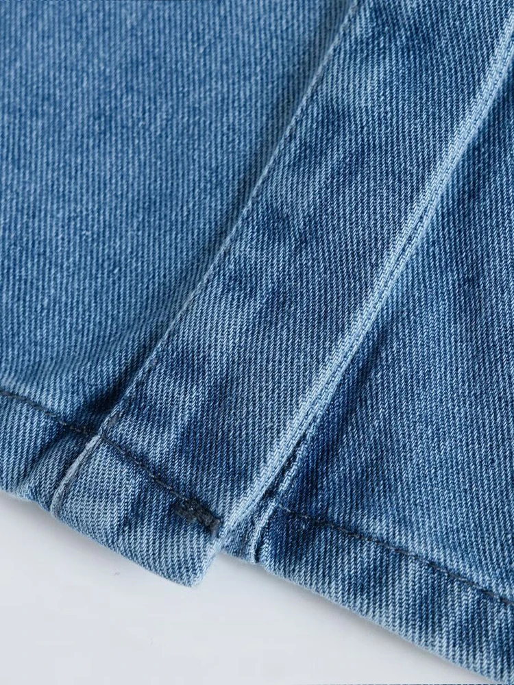 Neue Damenmode im europäischen Stil, vielseitiges, einfaches Temperament, einfarbiges Denim-Revers-Puffärmelhemd