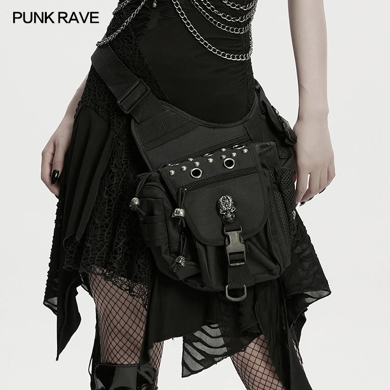 PUNK RAVE Unisex's Punk Techwear Canvas & Metal Waist-Leg Bag Rebellious Personality Hardcore Industrial Waist Packs Accessories