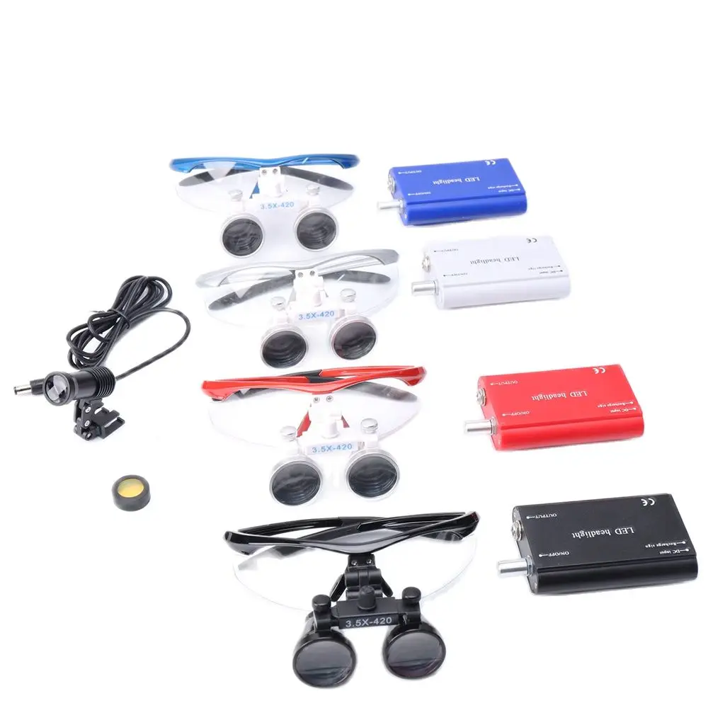 Dental Loupes Binocular Magnifier 2.5X 3.5X Carton Optional LED Head Lamp Headlight  Yellow Filter Dentist Tools Surgical Light