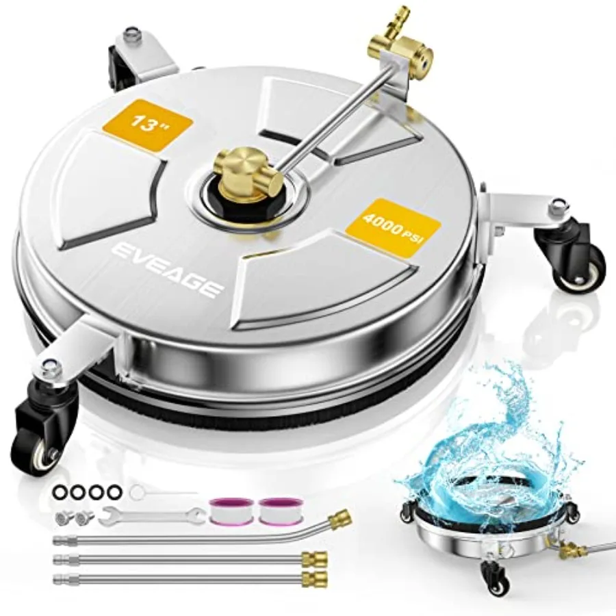 

13" Surface Cleaner and Undercarriage Pressure Washer Attachment 2-in-1 Reversible Pressure Washer Surface Cleaner with Wheels