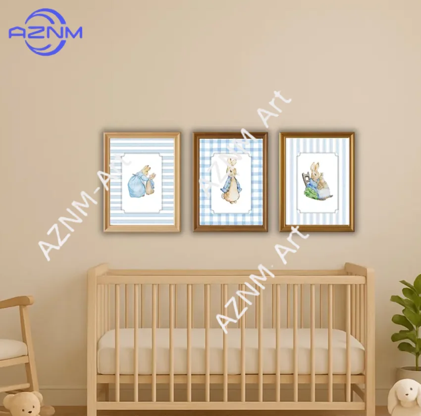 Póster de Peter Rabbit en lienzo sin marco, 1/3 piezas, diseño de cuadros azules, arte de pared para habitación de bebé, decoración de dormitorio para niño