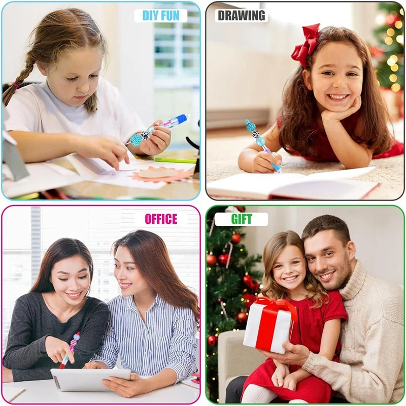 다색 비즈 펜, 4 인 1 컬러 비즈 펜, 개폐식 볼펜, DIY 제작 키트, 학생 및 어린이용 내구성, 12 개