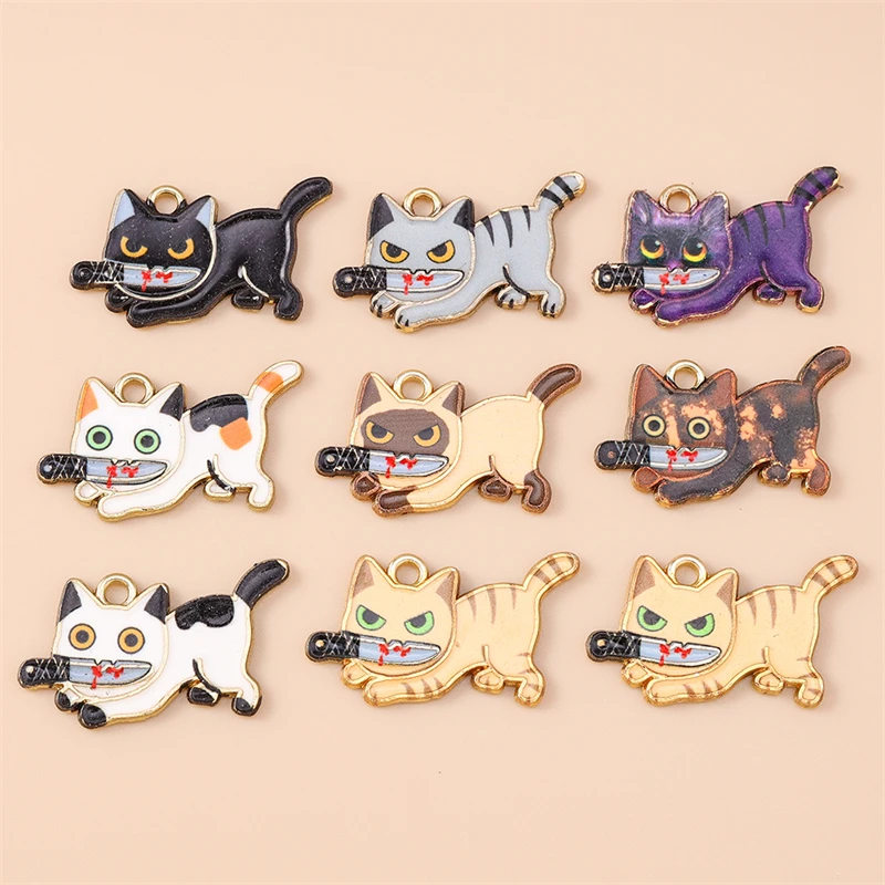 20 Stück Cartoon-Tier-Anhänger, Emaille-Katzen- und Hunde-Charms für Schmuckherstellung, Ohrringe, Halsketten, DIY-Bastelzubehör – Detail 10