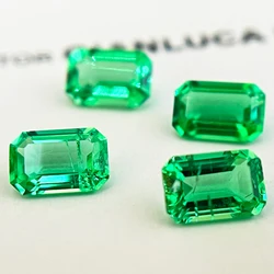 Lab Grown Columbian Emeralds Hydrothermal Emerald Cut Hand Cutting Advanced Jewelry Making Materials 0.12-15.9ct Certificate