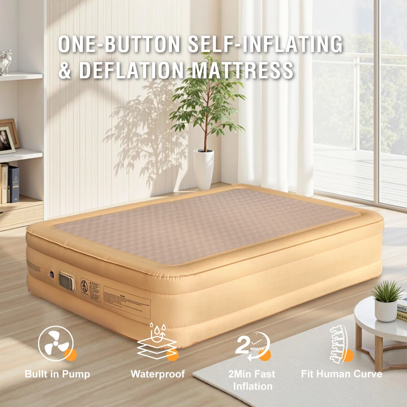 Wholesale PVC Automatic Inflatable Air Bed With Built-in Pump Fiber-Tech Blow up Mattress Portable Foldable Air Mattresspromote