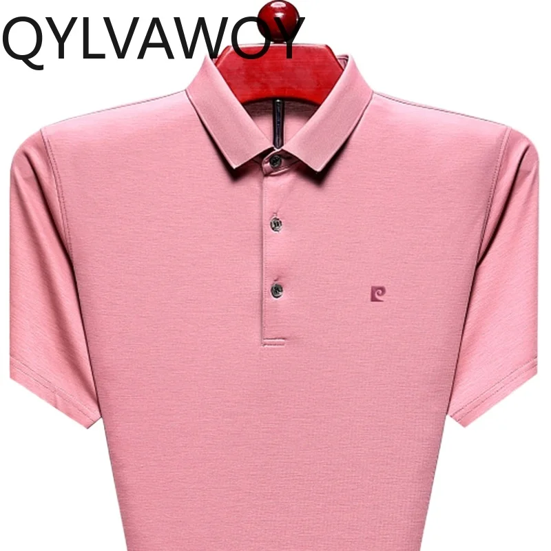 

QYLVAWOY Polo Shirts 100% Real Mulberry Silk Mens T Shirt High Quality Summer Polo Shirts Herren Short Sleeve Tops Lapel Daily