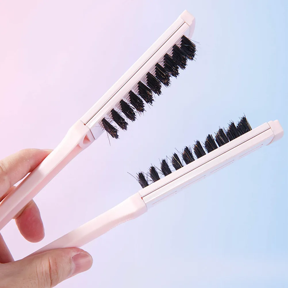 

Hair Straightening Comb V Shaped Foldable Portable Pink Travel Hair Brush Dual Use for Women Straight Curl Styling Tool Smooth