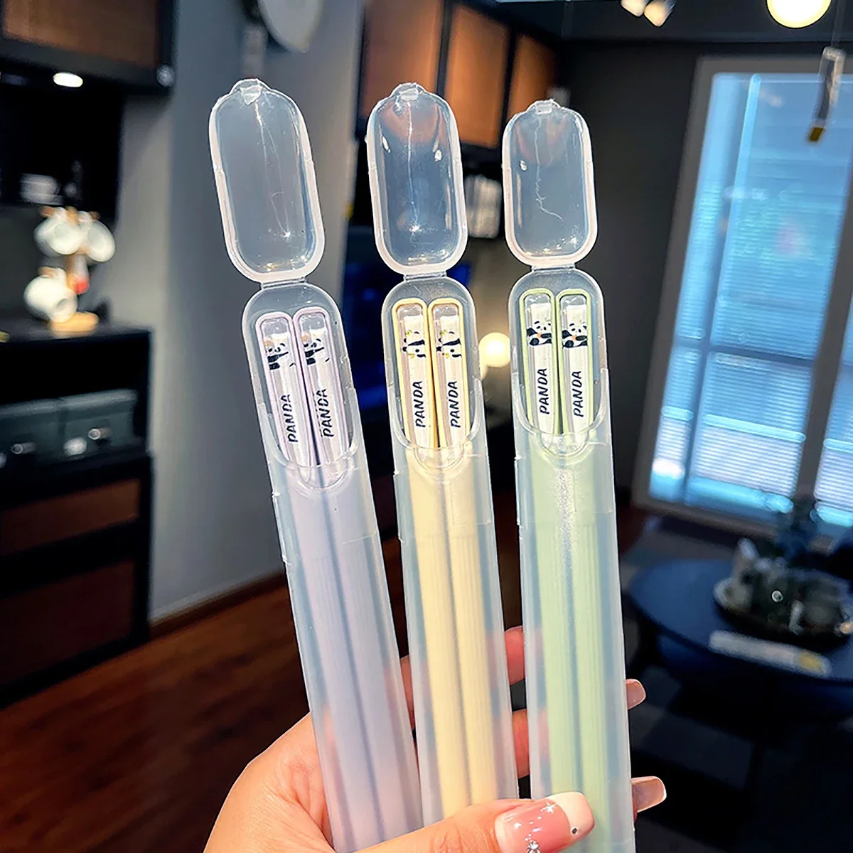 1Pair Cute Panda Meal Chopsticks with Storage Box Set Anti Slip Sushi Chopstick Durable Alloy Chopsticks Holiday Wedding Gifts