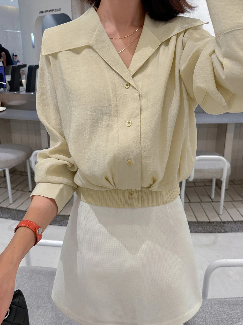 

Chic Doll Collar Loose Fit Button up Belted Slimming Sweet Versatile Chiffon irt Trendy Long Sve High Waist ort Length