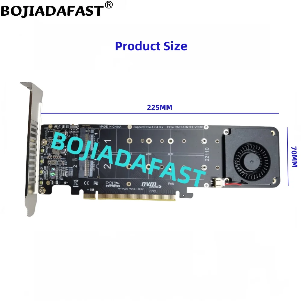 PCI Express 4.0 PCI-E16X To 4 * NGFF M.2 Key-M 2230  242 2260 2280 22110 M2 NVME SSD Converter Adapter Card With Cooling Fan